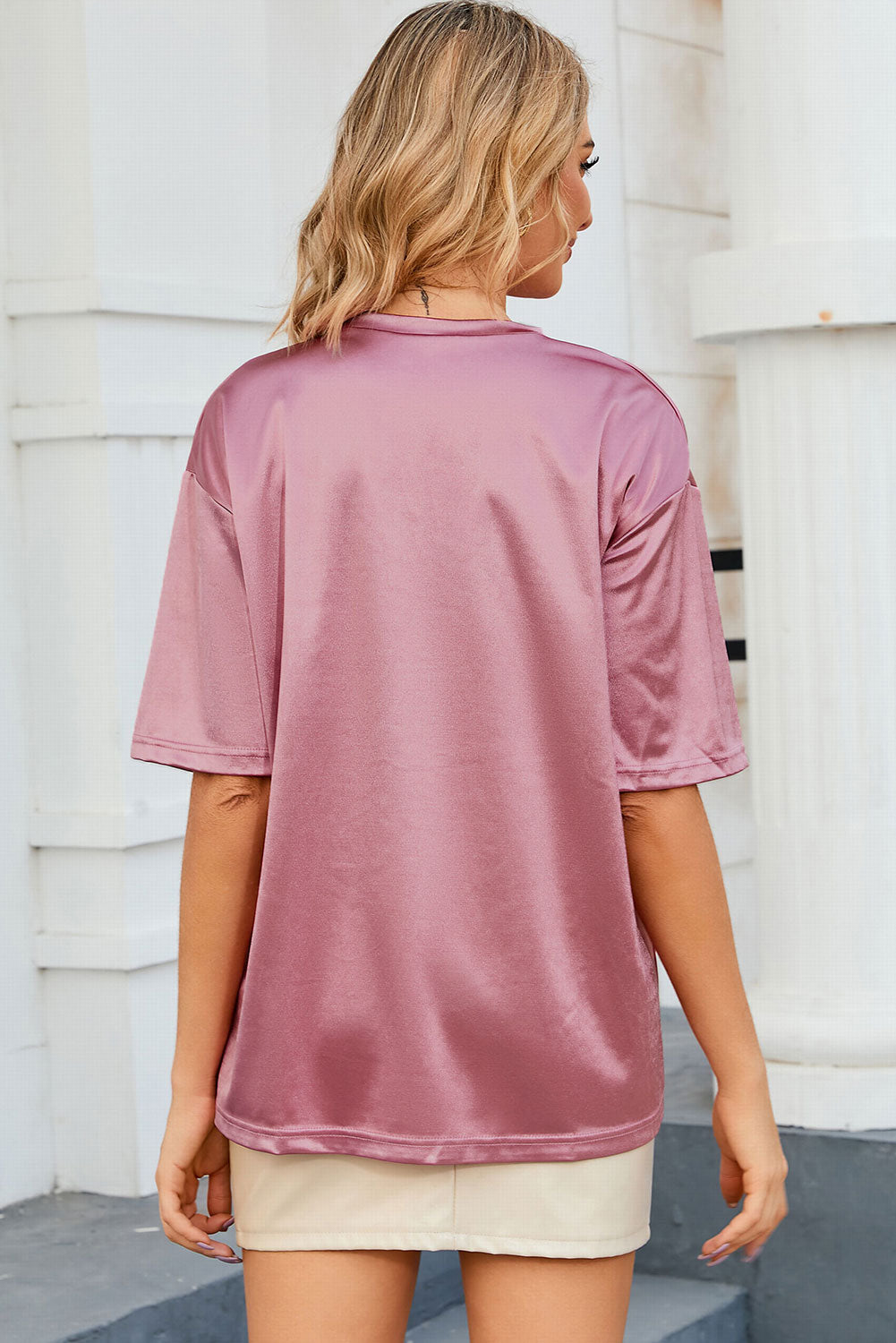 Glitter Chest Pocket Round Neck Long Sleeve Top