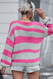 Striped Colorblock Knit V Neck Loose Fit Sweater