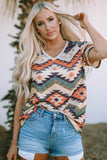 Aztec Print V Neck Long Sleeve Top