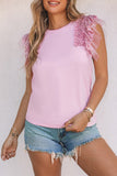 Sequined Ruffle Mesh Sleeves Top