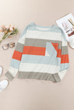 Striped Colorblock Ribbed Knit Top with Pocket