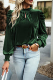 Red Mock Neck Puff Sleeve Velvet Blouse