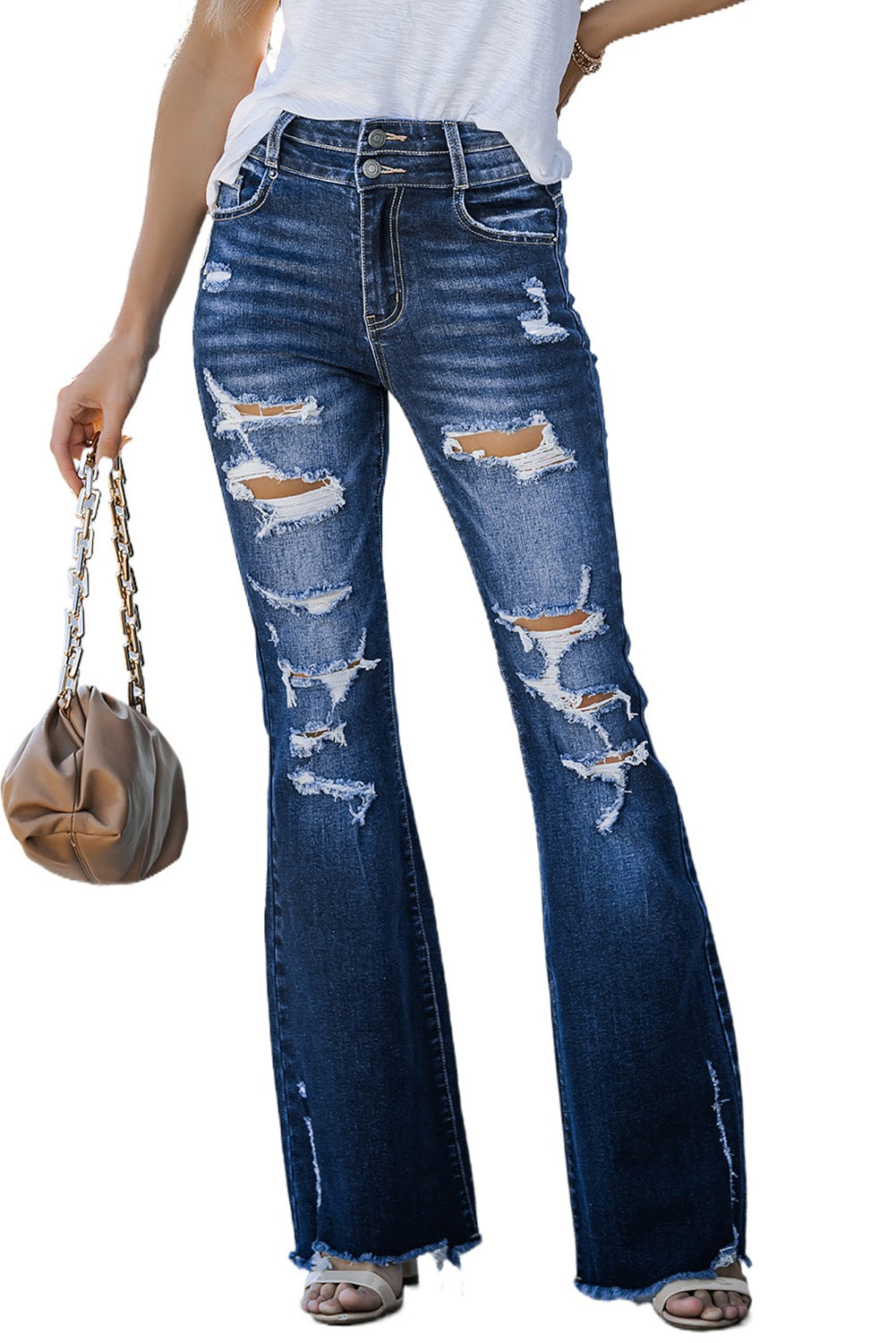 Distressed High Waist Flared Jeans