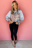 Mixed Floral Geometric Print Ruffled Long Sleeve Blouse