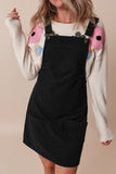 Black Solid Front Pockets Sleeveless Corduroy Overall Dress