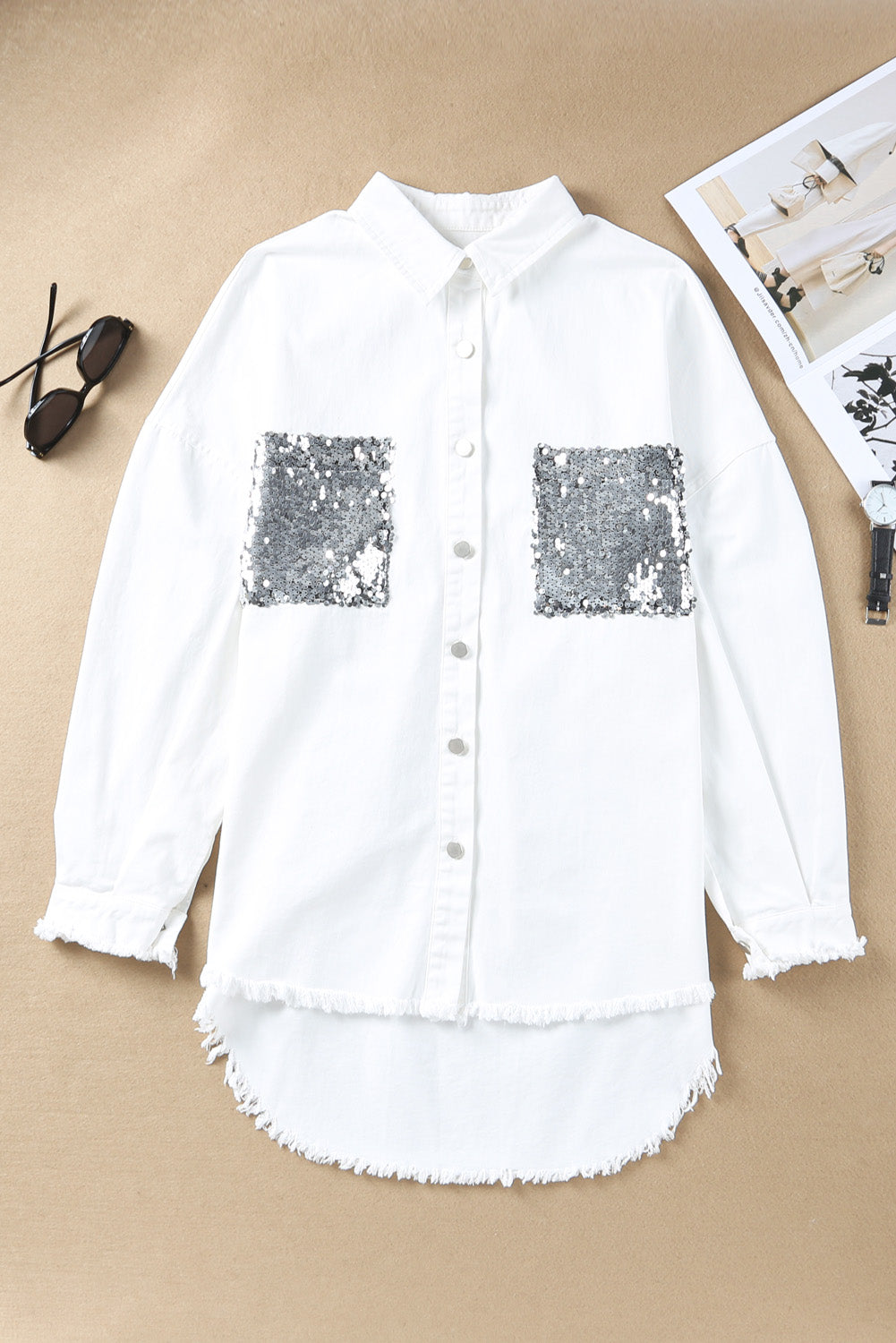 Veste BF effet vieilli avec poches à sequins blancs