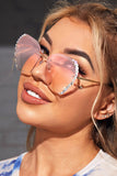 Rhinestone Trim Rimless Sunglasses