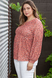 Print Long Sleeve Ruffled Babydoll Plus Size Blouse