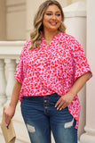 Leopard Print V Neck Half Sleeve Plus Size Blouse