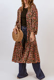 Open Front Boho Floral Print Kimono