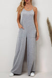 Black Patch Pockets Spaghetti Strap Wide Leg Jumpsuit