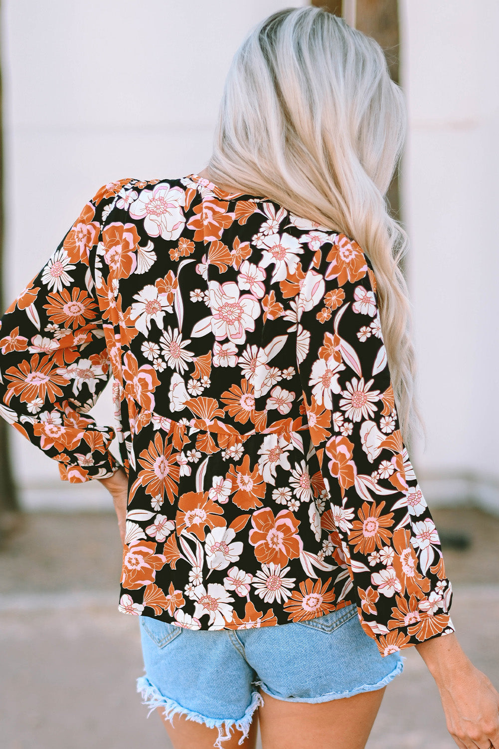 Floral Print 3/4 Sleeve Babydoll Blouse