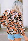 Brown Floral Print 3/4 Sleeve Babydoll Blouse