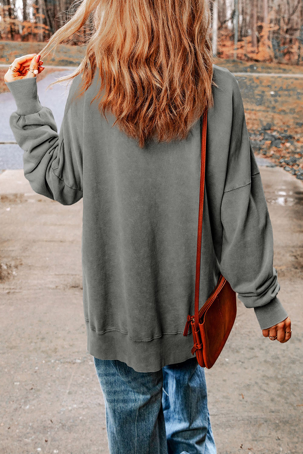 Green Drop Shoulder Ribbed Trim Oversized Sweatshirt