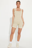 Ribbed Square Neck Padded Sports Romper