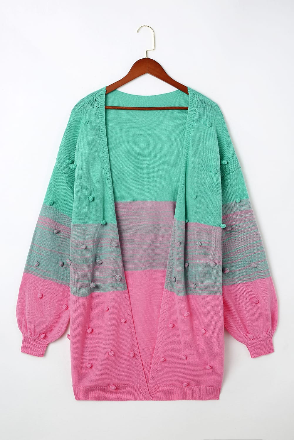 Pompom Color Block Open Front Cardigan