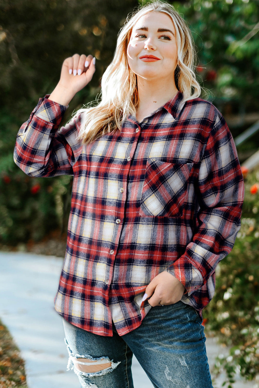 Chemise rouge à motif à carreaux grande taille