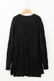 Black Ribbed Trim Eyelet Cable Knit Cardigan