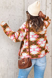 Red Geometric Aztec Pattern Plus Size Fleece Jacket