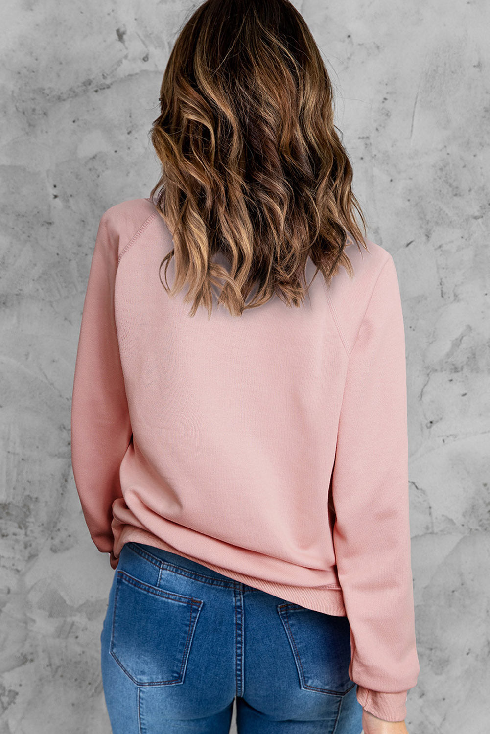 Pink French Terry Cotton Blend Pullover Sweatshirt