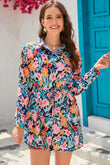 Floral Buttoned Collared Long Sleeve Mini Dress