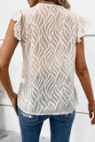 Casual V Neck Ruffled Short Sleeve Sheer Blouse