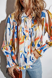 Collared Neckline Smocked Cuffs Printed Shirt