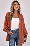 Swiss Dot Shirred Cuff Open Front Cardigan