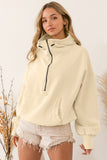 Ribbed Trim Kangaroo Pocket Zipped Hoodie