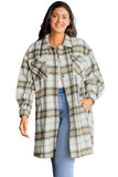 Plus Size Plaid Pocketed Side Slit Shacket