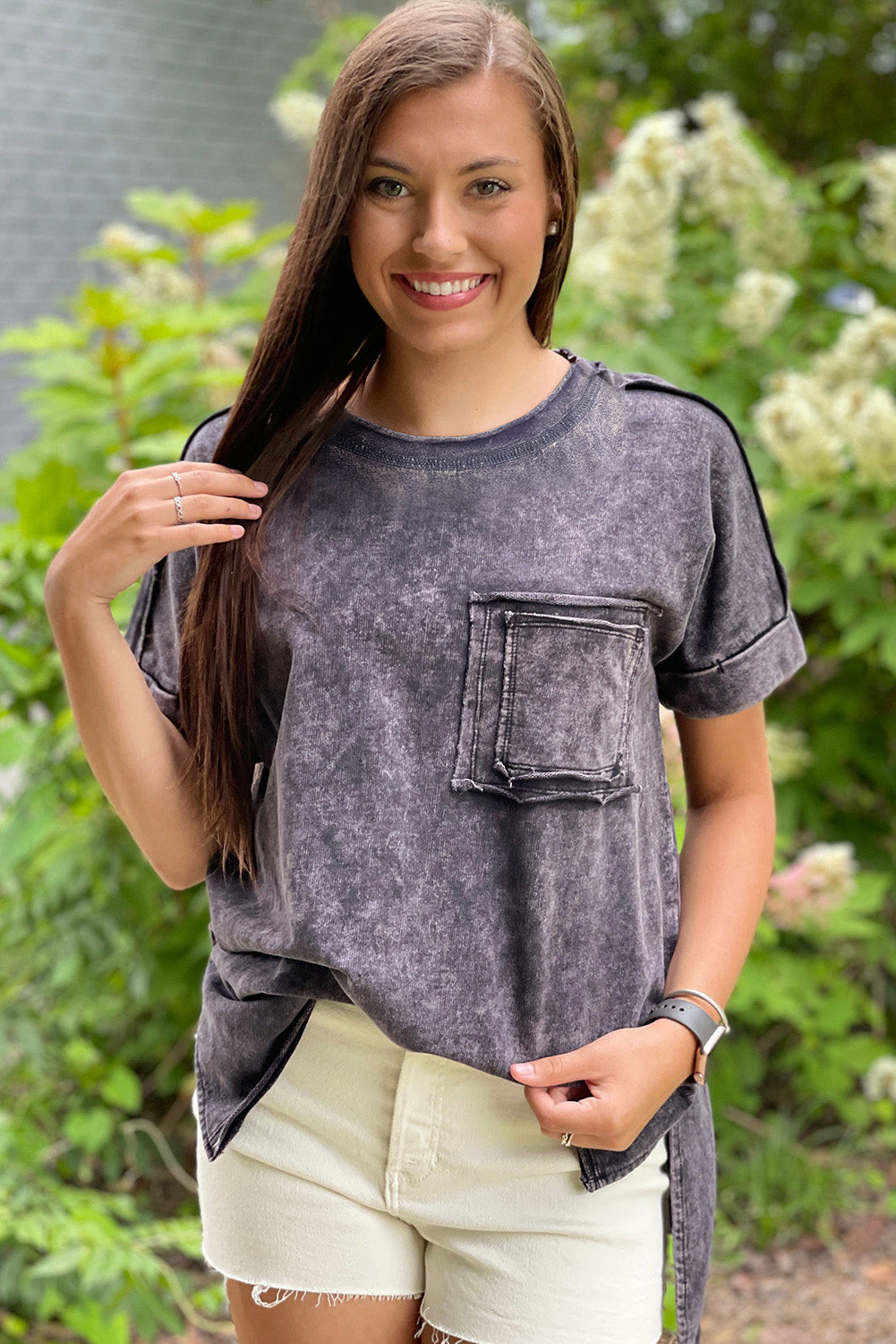 Vintage Mineral Wash Pocketed Tee with Slits