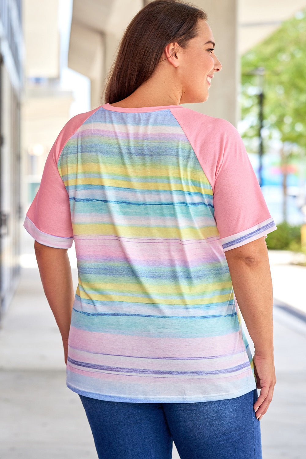 Striped Plus Size Raglan Sleeve Top