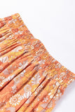 Pamplemousse Orange Cravate Taille Boho Floral Pantalon Large Jambe