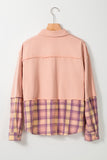 Pink Frayed Patchwork Plaid Contrast Jacket