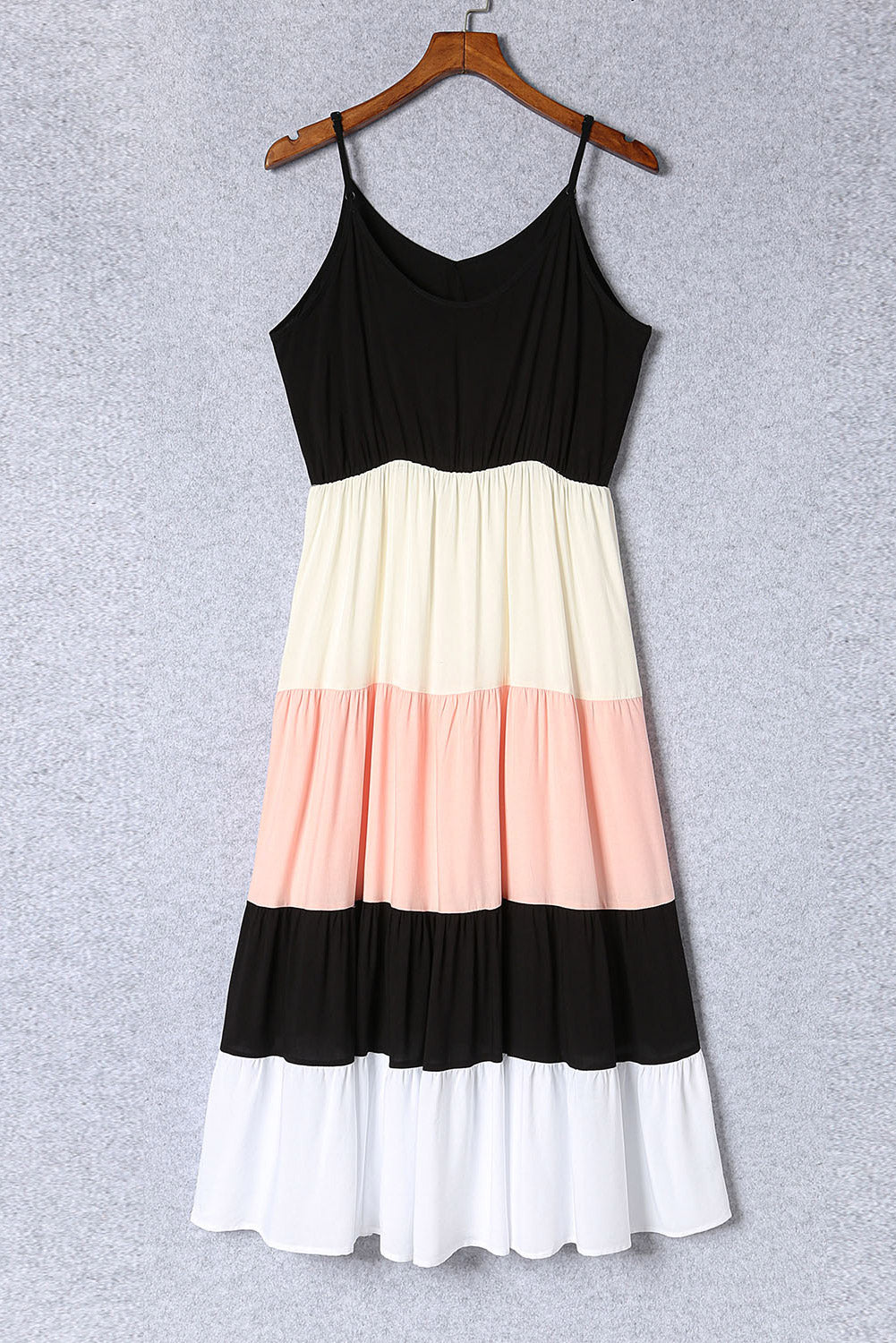 Color Block Sleeveless V Neck Long Dress