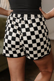 Black Checkered Drawstring Elastic Waist Casual Shorts