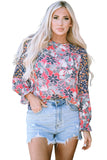 Mix Floral Balloon Sleeve Ruffled Cuff Blouse