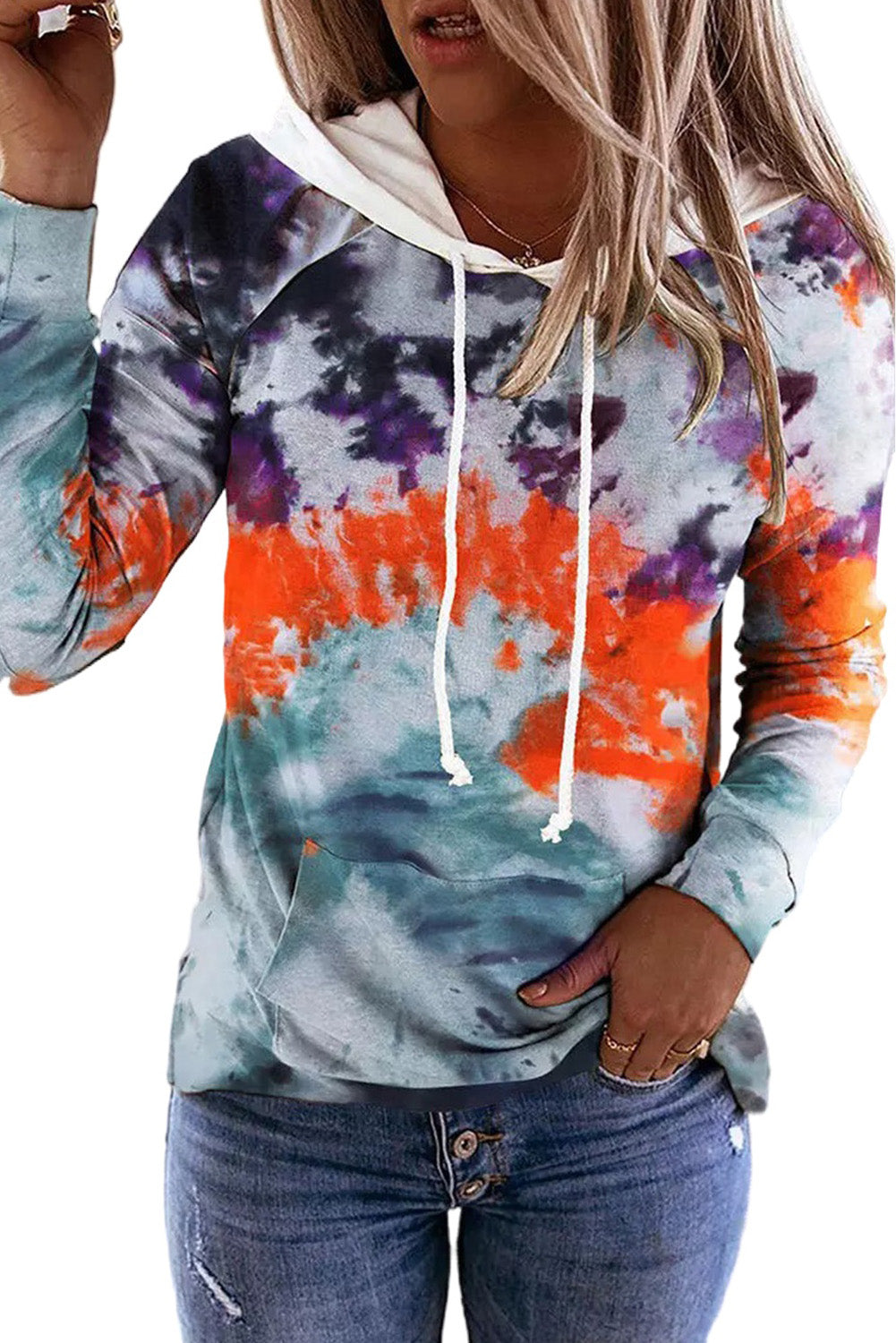 Tie Dye Drawstring Kangaroo Pocket Hoodie