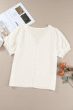 Lace Jacquard Short Sleeve V Neck Casual Shirt