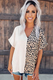 Rose Contrast Leopard Color Block Blouse