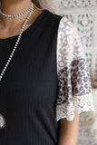 Ribbed Leopard Bell Sleeve Top