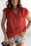 Tiered Ruffled Drawstring V Neck Top