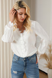 White Lace Crochet Trim Deep V Neck Textured Blouse