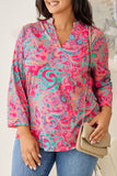 Rose - Blouse à Imprimé Paisley et Col en V à Manches Roulées de Grande Taille