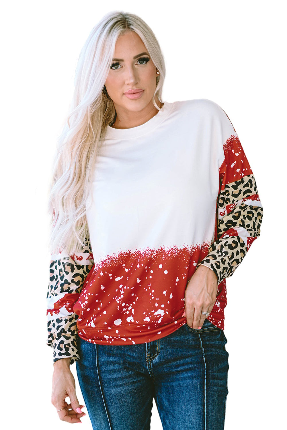 Tie-Dye Leopard Long Sleeve Top