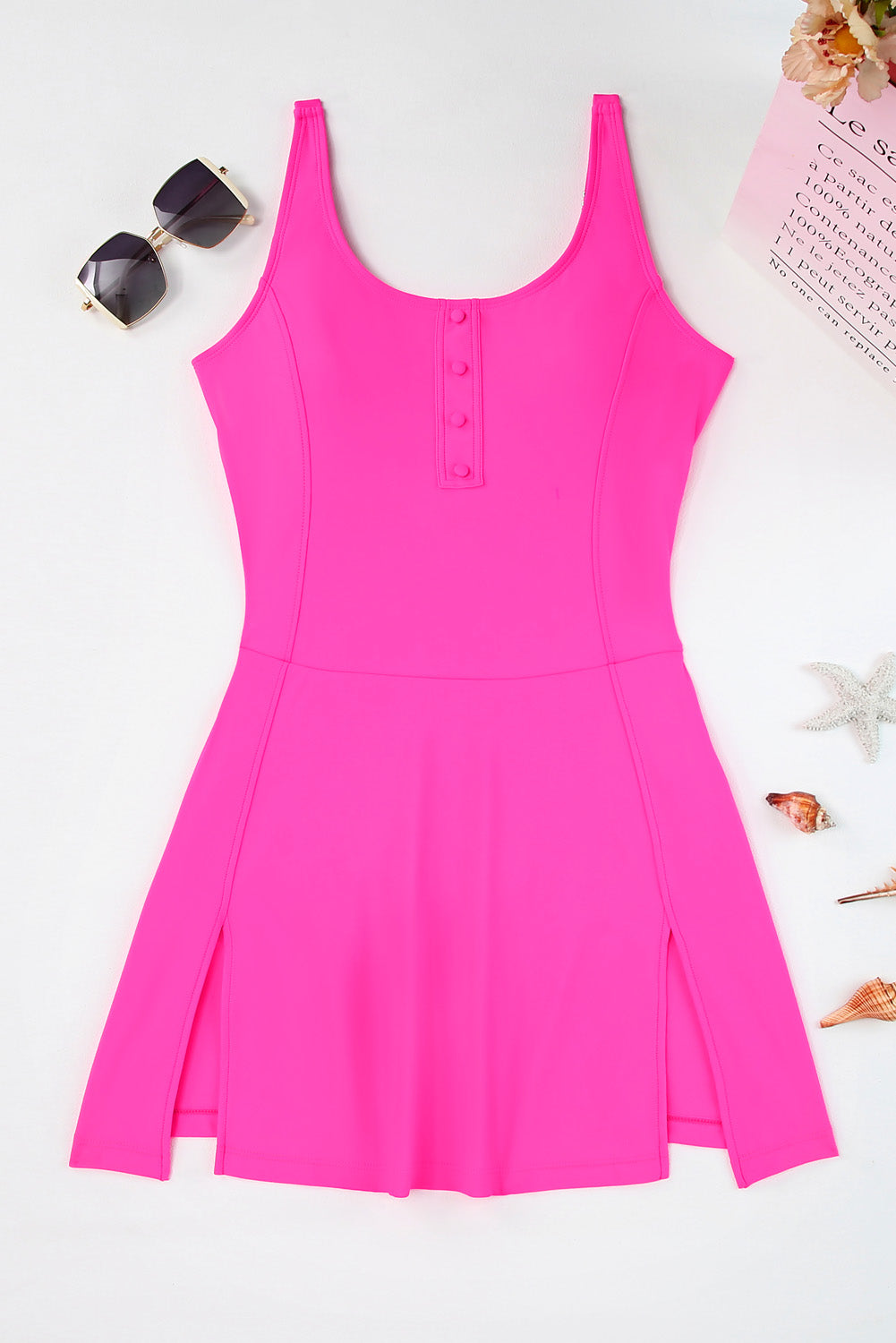 Open Back Side Split Seamed One-piece Swim Dress