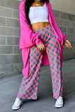 Bonbon 2-Tone Checked Print High Waist Wide Leg Pants