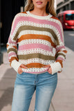 Striped Hollowed Knitted Loose Sweater