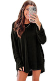 Green Waffle Knit High Slits Oversized Top