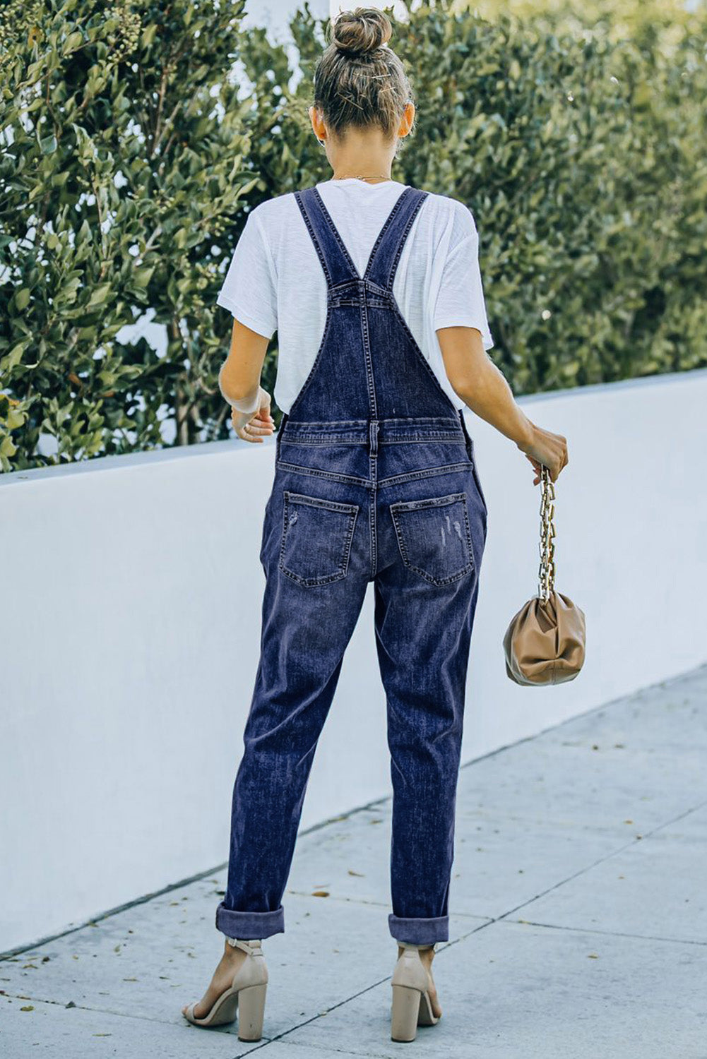 Distressed Bib Denim Overalls